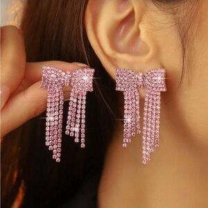 Elegant Pink Bow Dangle Earrings